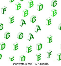 Light Green vector seamless backdrop with 3D english symbols. Modern geometrical illustration with 3D ABC english symbols. Design for textile, fabric, wallpapers.