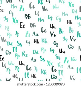 Light Green vector seamless backdrop with english symbols. Abstract illustration with colored latin alphabet. Design for wallpaper, fabric makers.