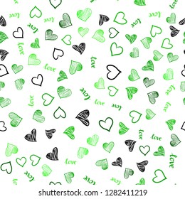 Light Green vector seamless backdrop with phrase LOVE YOU, hearts. Illustration with words of love, hearts in abstract style. Design for wallpaper, fabric makers.