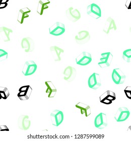 Light Green vector seamless backdrop with 3D english symbols. Abstract illustration with colorful 3D latin alphabet. Pattern for design of fabric, wallpapers.