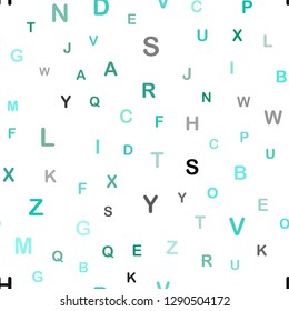 Light Green vector seamless backdrop with english symbols. Blurred design in simple style with signs of alphabet. Pattern for design of fabric, wallpapers.