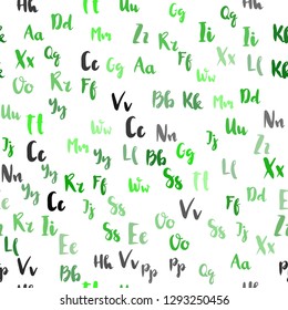 Light Green vector seamless backdrop with english symbols. Modern geometrical illustration with ABC english symbols. Template for business cards, websites.