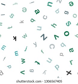 Light Green vector seamless backdrop with english symbols. Shining colorful illustration with isolated letters. Template for business cards, websites.