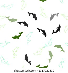 Light Green vector seamless backdrop with ocean dolphins. Natural illustration with sea dolphins. Natural design for wallpapers.