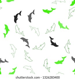 Light Green vector seamless backdrop with ocean dolphins. Decorative design in natural style with sea dolphins. Pattern for marine leaflets.