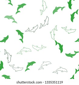 Light Green vector seamless backdrop with ocean dolphins. Natural illustration with sea dolphins. Template for natural magazines.