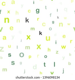 Light Green vector seamless backdrop with english symbols. Abstract illustration with colored latin alphabet. Pattern for design of fabric, wallpapers.