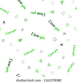 Light Green vector seamless background with hearts. Decorative shining illustration with hearts on abstract template. Pattern for carnival, festival romantic leaflets.