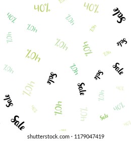 Light Green vector seamless background with 40 % signs of sales. Colorful set of  percentage signs in simple style. Backdrop for mega promotions, discounts.