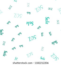 Light Green vector seamless background with 50 % signs of sales. Shining colorful illustration with isolated selling prices. Pattern for ads, posters, banners of sales.