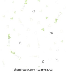 Light Green vector seamless background with hearts. Beautiful colored illustration with hearts in celebration style. Pattern for carnival, festival romantic leaflets.