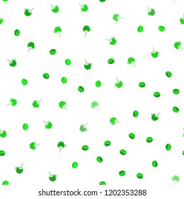 Light Green vector seamless background with coffee, beans. Gradient illustration with set of mugs, beans. Pattern for ad, booklets, leaflets of restaurants.
