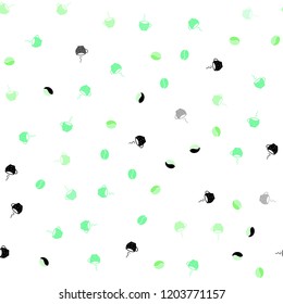 Light Green vector seamless background with coffee, beans. Gradient illustration with set of mugs, beans. Pattern for menu of cafes and restaurants.