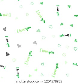 Light Green vector seamless background with hearts. Glitter abstract illustration with colorful hearts in romantic style. Pattern for carnival, festival romantic leaflets.