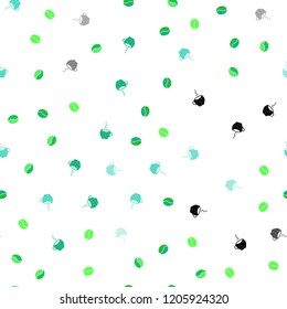 Light Green vector seamless background with coffee, beans. Gradient abstract collection of coffee cups and beans. Doodle design for your business advert of cafes.