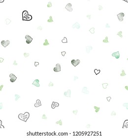 Light Green vector seamless background with hearts. Blurred decorative design in doodle style with hearts. Beautiful design for your business advert of anniversary.