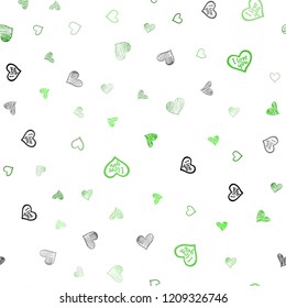 Light Green vector seamless background with hearts. Blurred decorative design in doodle style with hearts. Template for Valentine's greeting postcards.