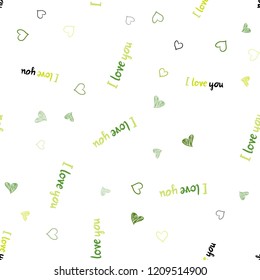 Light Green vector seamless background with hearts. Glitter abstract illustration with colorful hearts in romantic style. Template for Valentine's greeting postcards.