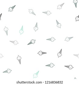 Light Green vector seamless background with ice-cream cones. Glitter abstract sketch with ice-cream cones. Pattern for ads of breakfast, lunch, dinner.