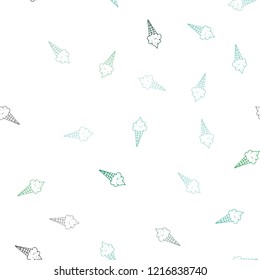Light Green vector seamless background with ice-cream cones. Glitter abstract sketch with ice-cream cones. Doodle design for your business advert of cafes.