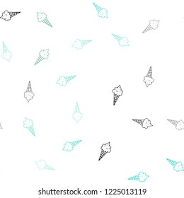 Light Green vector seamless background with ice-cream cones. Illustration with set of delicious sweet ice-cream cones. Pattern for ads of breakfast, lunch, dinner.