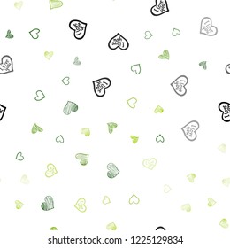 Light Green vector seamless background with hearts. Blurred decorative design in doodle style with hearts. Design for ad, poster, banner of Valentine Day.