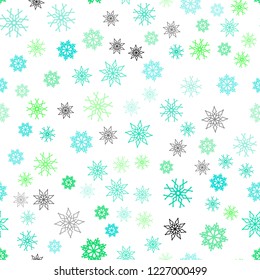 Light Green vector seamless background with xmas snowflakes. Modern geometrical abstract illustration with crystals of ice. Pattern for design of fabric, wallpapers.