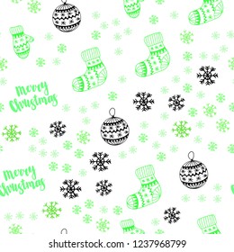 Light Green vector seamless background with xmas snowflakes, balls, socks, mittens. Colorful xmas elements with gradient. Design for textile, fabric, wallpapers.