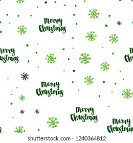 Light Green vector seamless background with xmas snowflakes. Shining colorful illustration with snow on abstract template. Pattern for design of window blinds, curtains.