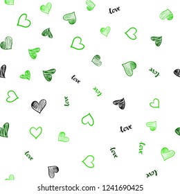 Light Green vector seamless background with words of love, hearts. Colorful gradient phrase LOVE YOU, hearts in abstract style. Design for wallpaper, fabric makers.