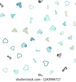 Light Green vector seamless background with words of love, hearts. Colorful illustration with quote LOVE YOU, hearts. Design for wallpaper, fabric makers.