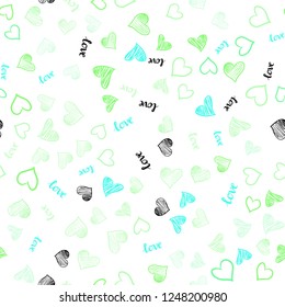 Light Green vector seamless background with words of love, hearts. Colorful illustration with quote LOVE YOU, hearts. Design for wallpaper, fabric makers.