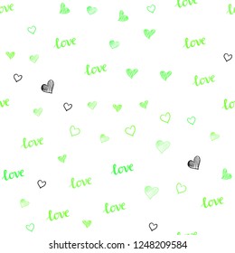 Light Green vector seamless background with words of love, hearts. Romantic illustration with colorful phrase LOVE YOU, hearts. Template for business cards, websites.