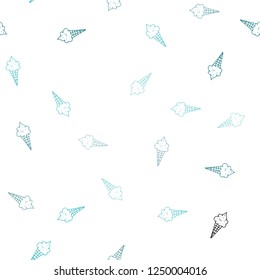 Light Green vector seamless background with ice-cream cones. Illustration with set of delicious sweet ice-cream cones. Design for ad, poster, banner of cafes, restaurants.