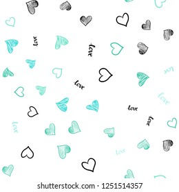 Light Green vector seamless background with words of love, hearts. Illustration with phrase LOVE YOU, hearts for valentine's day. Design for wallpaper, fabric makers.