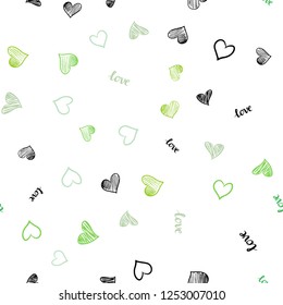 Light Green vector seamless background with words of love, hearts. Romantic illustration with colorful phrase LOVE YOU, hearts. Design for textile, fabric, wallpapers.