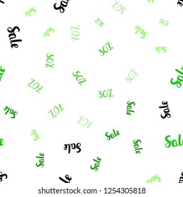 Light Green vector seamless background with 30, 50, 70 % signs of sales. Colored words of sales with gradient on white background. Backdrop for super sales on Black Friday.