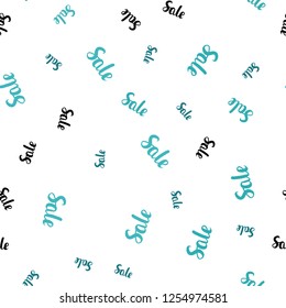 Light Green vector seamless background with words of sales. Shining colorful illustration with isolated selling prices. Pattern for ads, posters, banners of sales.