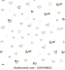 Light Green vector seamless background with words of love, hearts. Design in doodle style with text LOVE YOU, hearts. Design for textile, fabric, wallpapers.