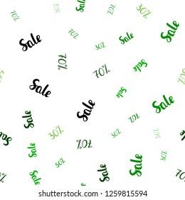 Light Green vector seamless background with 30, 50, 70 % signs of sales. Gradient illustration with discount signs on white backdrop. Design for business ads, commercials.