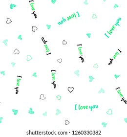 Light Green vector seamless background with hearts. Beautiful colored illustration with hearts in celebration style. Pattern can be used for valentine's ad, booklets.