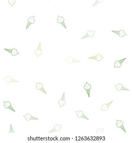 Light Green vector seamless background with ice-cream cones. Decorative illustration with ice-cream on abstract template. Design for ad, poster, banner of cafes, restaurants.