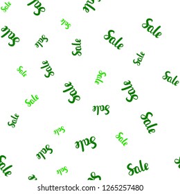 Light Green vector seamless background with words of sales. Colorful set of  percentage signs in simple style. Backdrop for mega promotions, discounts.