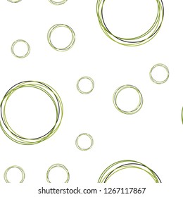 Light Green vector seamless background with bubbles. Blurred bubbles on abstract background with colorful gradient. Pattern for design of fabric, wallpapers.
