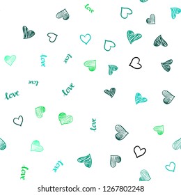 Light Green vector seamless background with words of love, hearts. Romantic illustration with colorful phrase LOVE YOU, hearts. Design for wallpaper, fabric makers.