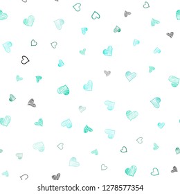 Light Green vector seamless background with hearts. Glitter abstract illustration with colorful hearts in romantic style. Pattern can be used for valentine's ad, booklets.