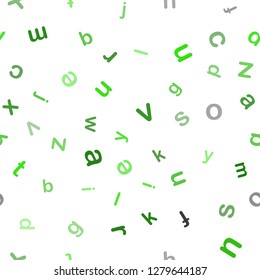 Light Green vector seamless background with signs of alphabet. Shining illustration with ABC symbols on abstract template. Pattern for design of fabric, wallpapers.