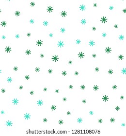 Light Green vector seamless background with xmas snowflakes. Shining colorful illustration with snow in christmas style. Design for wallpaper, fabric makers.