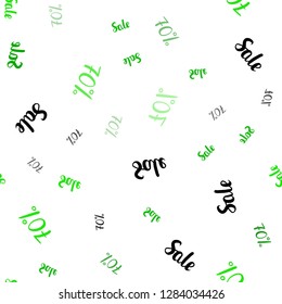 Light Green vector seamless background with 70 % signs of sales. Gradient illustration with discount signs on white backdrop. Pattern for ads, posters, banners of sales.