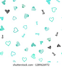 Light Green vector seamless background with words of love, hearts. Colorful illustration with quote LOVE YOU, hearts. Pattern for trendy fabric, wallpapers.